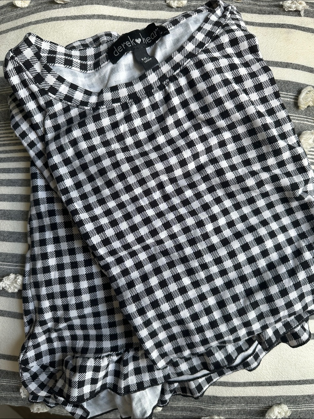 Derek Heart Black & White Gingham Top  & Ruffle-Hem Pajama Bottoms